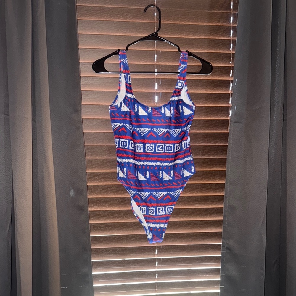 Chubbies Blue and Red One Piece Swimwear with Geometric Design